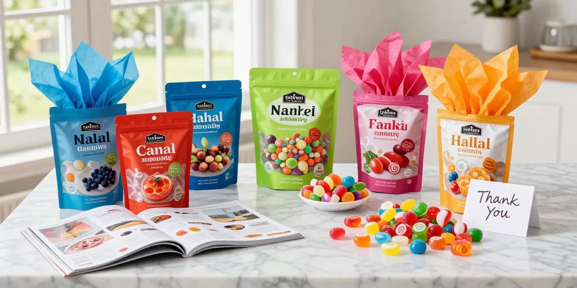 Delicious Halal Candy options showcased in an online shopping setting, highlighting e-commerce products and best deals.