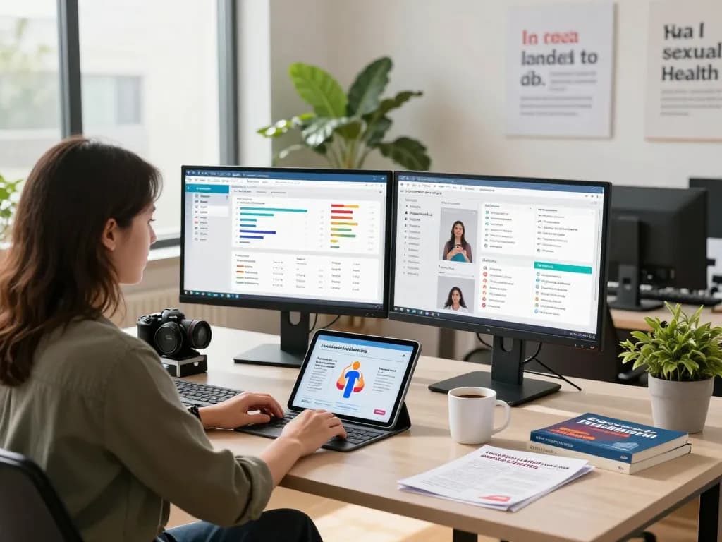 Researcher analyzing sex AI data in a modern workspace, highlighting innovative insights.
