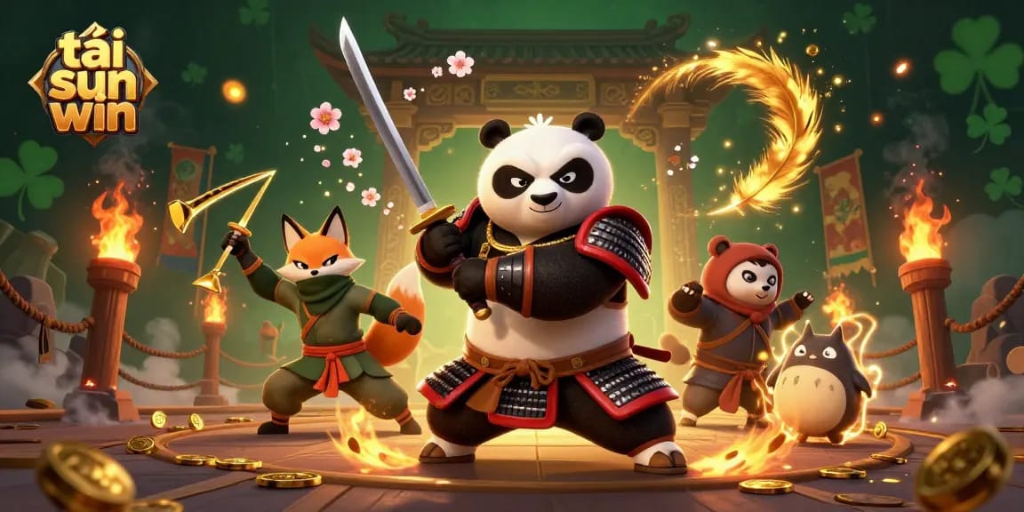 Engage with the thrilling scene as tải sun win come to life with samurai panda and ninja fox in battle.