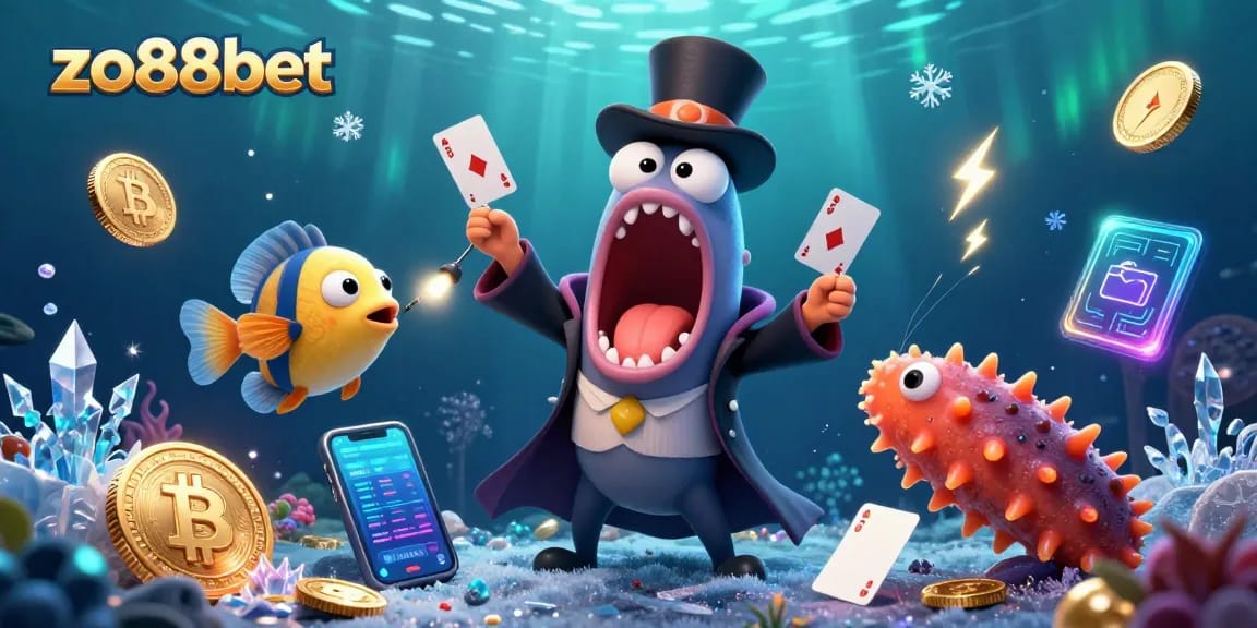 Experience thrilling games at zo88bet with a lively underwater casino scene featuring magical characters.