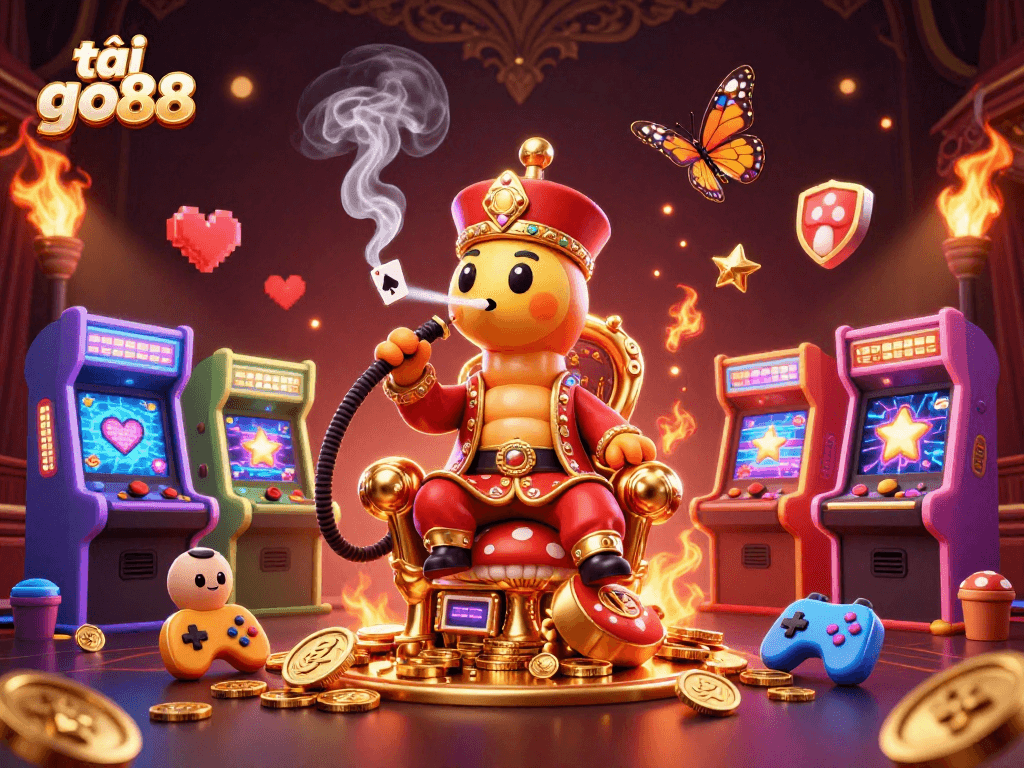 Engage in exciting gameplay with tải go88, featuring a 3D caterpillar hookah-master and vibrant casino elements.