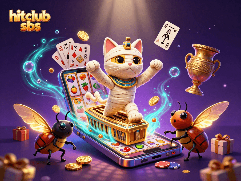 Engage in slots excitement with hitclub sbs: Discover vibrant mummy cat and glowing treasures.
