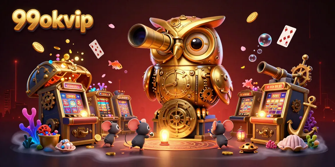 Engage with the thrilling casino scene as the 99okvip owl watches over dynamic game elements.