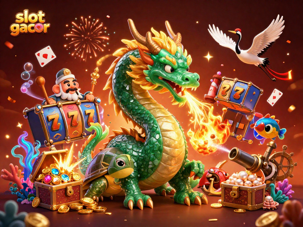 Experience high-stakes excitement in slot gacor with a dragon, sage, and lucky symbols bursting with energy.