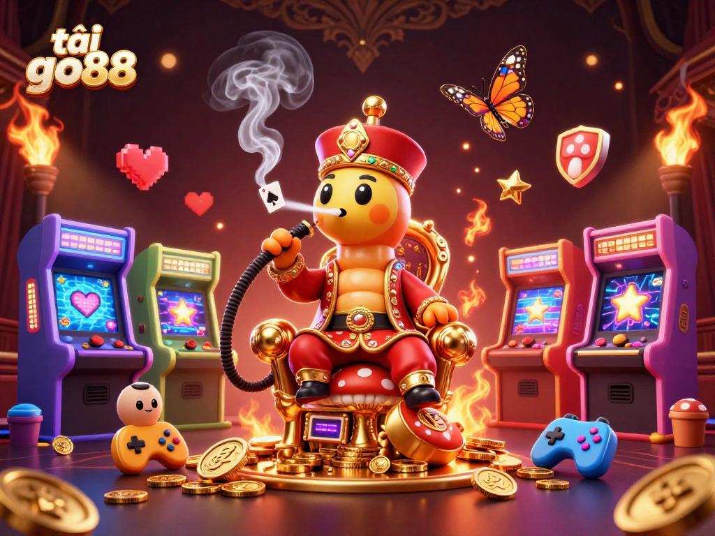 Engage in exciting gameplay with tải go88, featuring a 3D caterpillar hookah-master and vibrant casino elements.