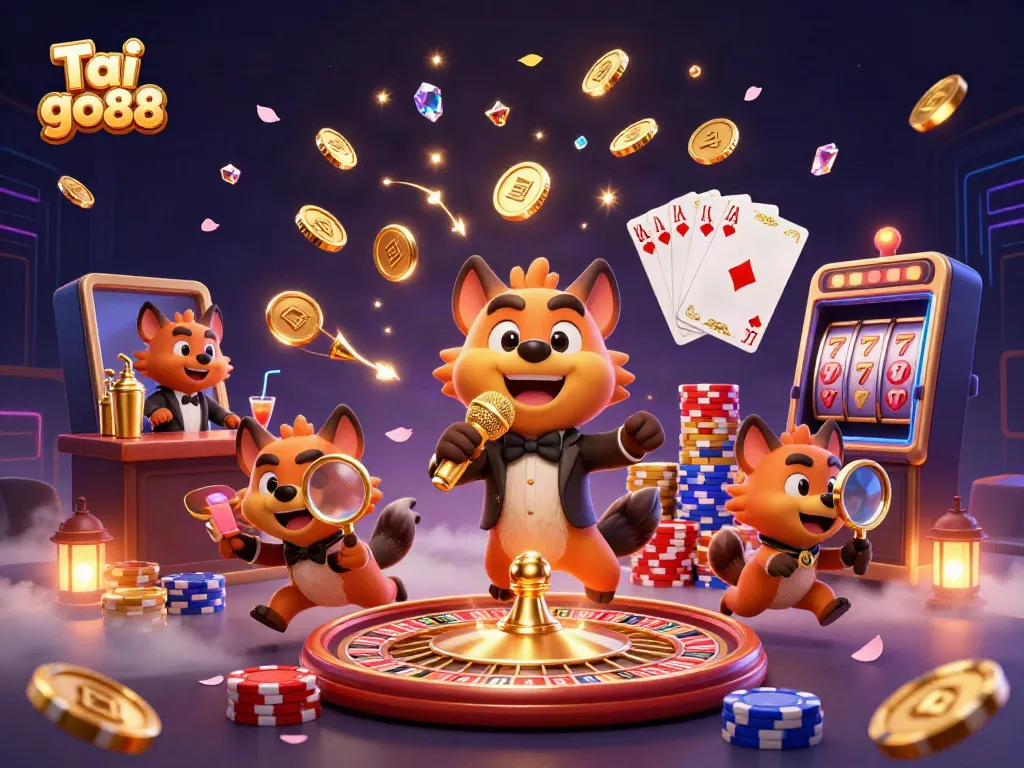 Experience Tai go88 with lively hyenas in a vibrant casino club scene filled with sparkling treasures.