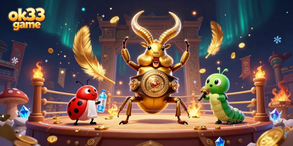 Engaging scene from the ok33 game showcasing epic characters in a vibrant casino arena.