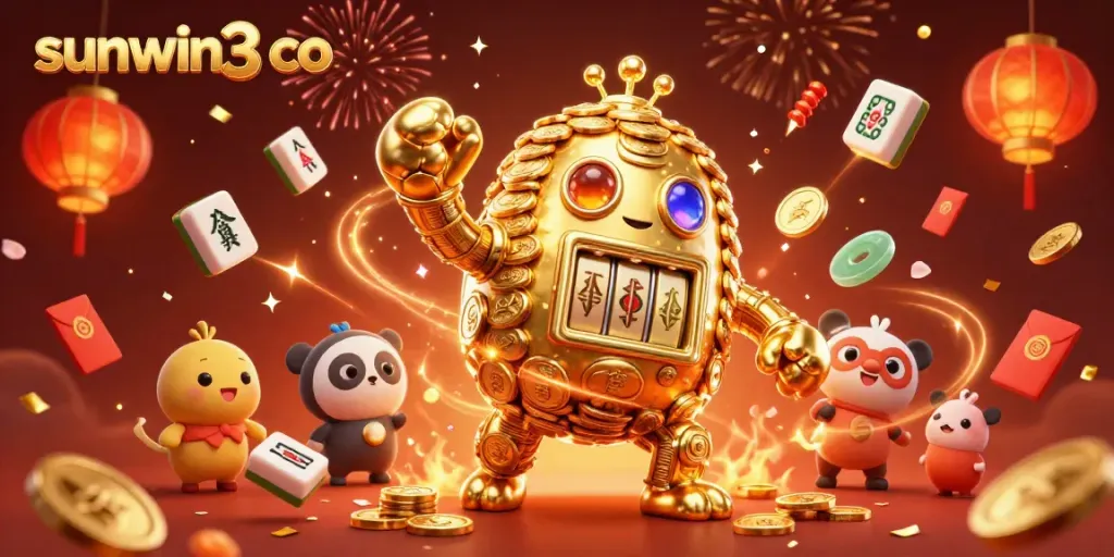 Experience the thrill of gaming with sunwin3 co, featuring a golden golem amidst dynamic casino elements.