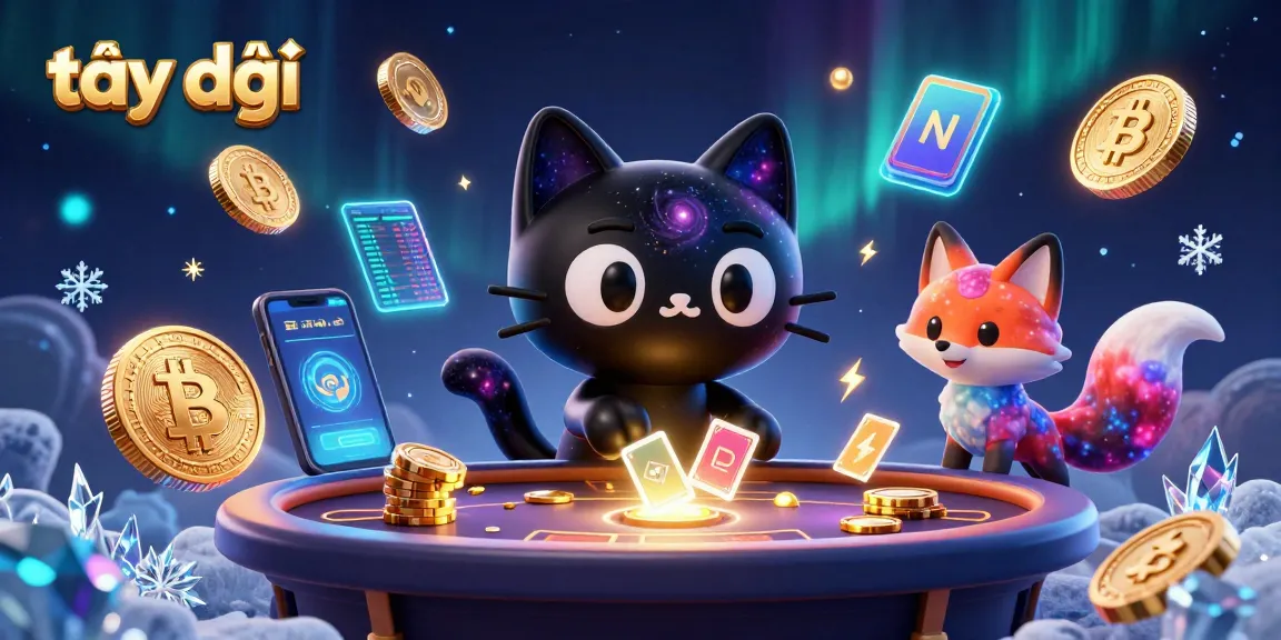 Engage in thrilling gaming adventures at đây with the cosmic cat and nebula fox in a richly detailed illustrated casino.