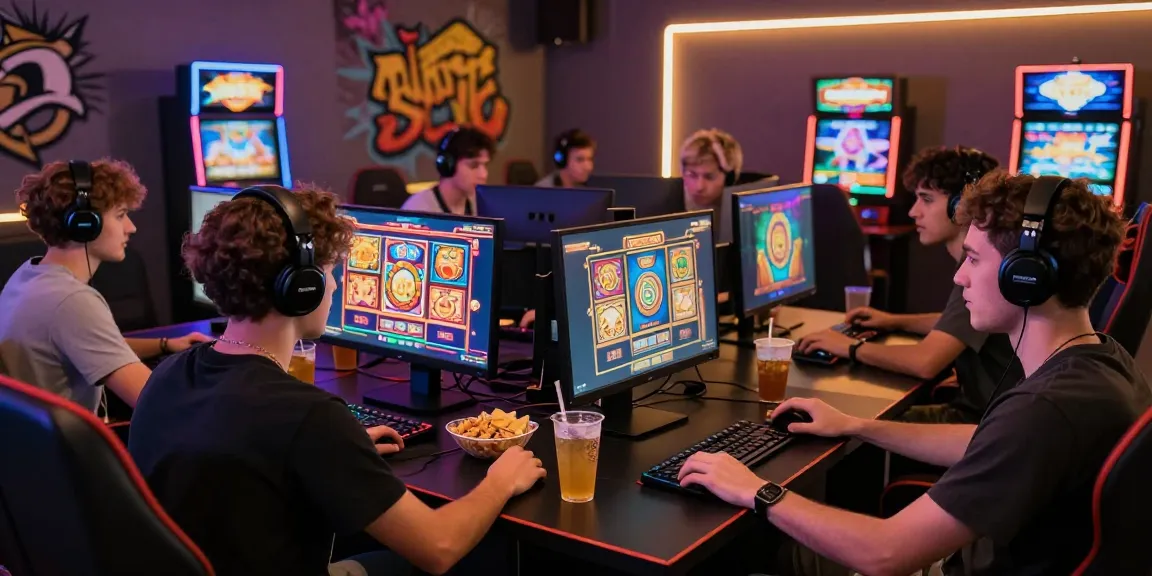 Pengalaman bermain Slot online yang mendebarkan dengan teman-teman dalam suasana ruang permainan yang modern.
