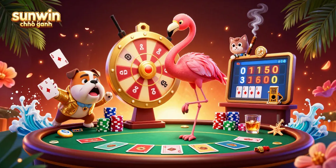 Experience excitement with sunwin chính hãng at this vibrant 3D illustration featuring a game show scene.
