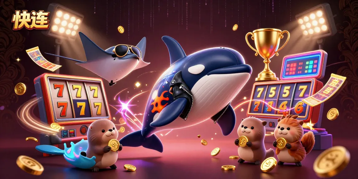 Experience fast connections with 快连 as characters celebrate in a vibrant casino scene filled with fun elements.