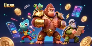 Engage in winning strategies at UK88 with animated casino characters and vibrant gaming elements.