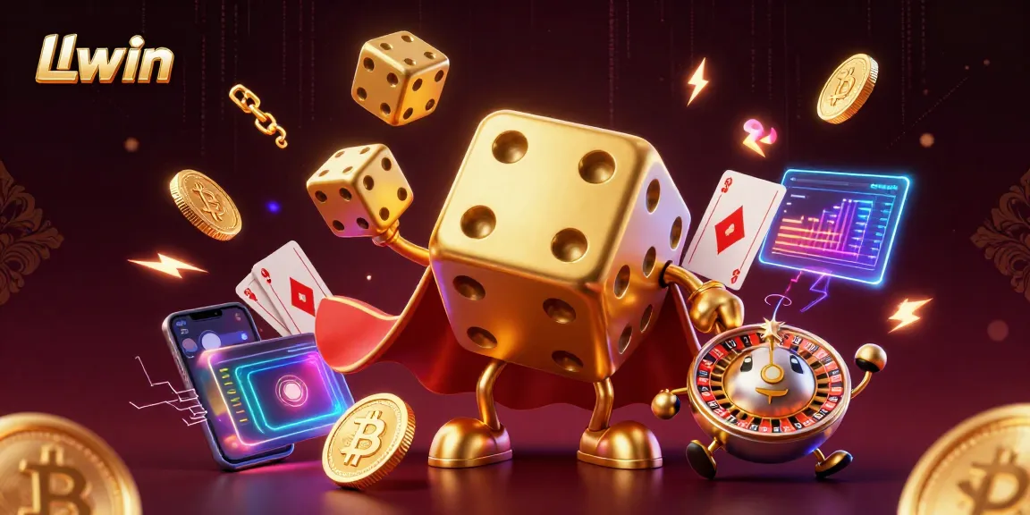 Experience the excitement of LLwin with a vibrant 3D illustration featuring lively casino elements.