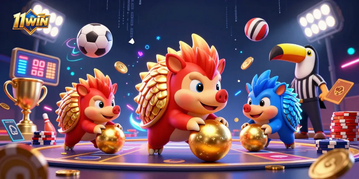 Engage with 11WIN as pangolins compete in a lavish casino scene.