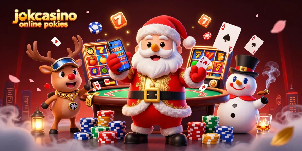 Play exciting jokacasino online pokies with Santa, reindeer, and a snowman in a festive scene.