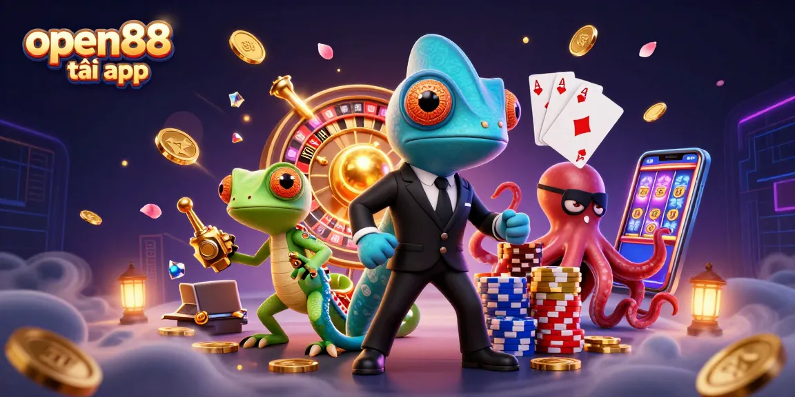 Spin to win with open88 tải app featuring a vibrant 3D casino scene full of action and color.