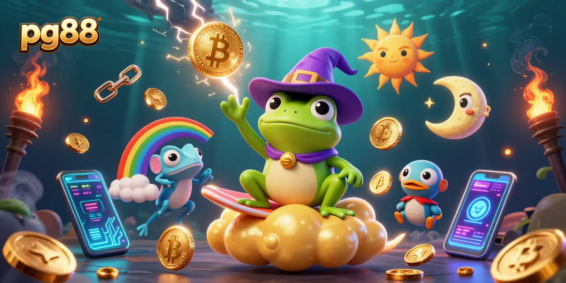 Play exciting games with pg88 in a vibrant casino-inspired fantasy scene filled with golden coins.