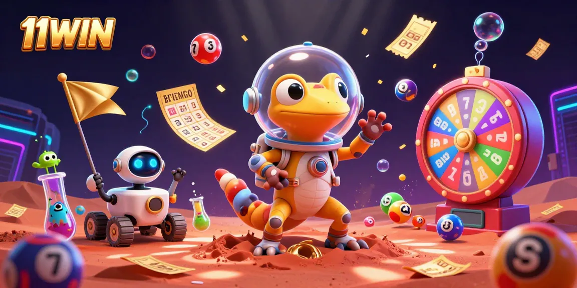Experience the vibrant thrill of 11WIN's golden casino adventure on Mars, filled with exciting lottery elements.
