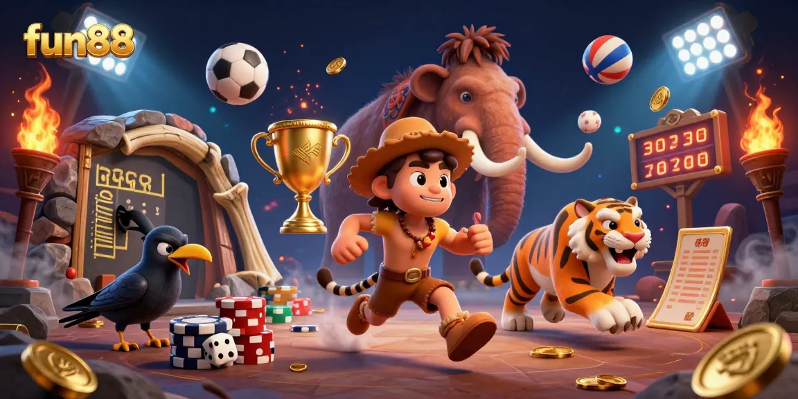 Engage with fun88 at a prehistoric casino where a caveman and sabertooth tiger throw bone dice