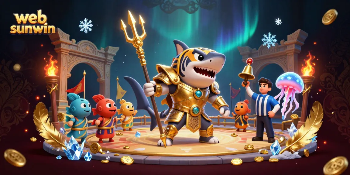 Spin to win at web sunwin with an exhilarating underwater casino adventure featuring a victorious tiger shark.