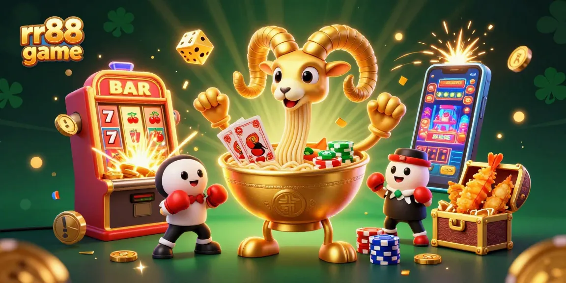 Join the thrilling rr88 game with a vibrant, dynamic 3D casino scene full of lively characters and jackpot excitement.