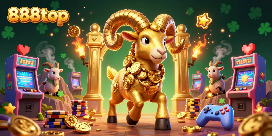 Experience thrilling gameplay with 888top in this vibrant 3D illustration featuring casino life and arcade elements.