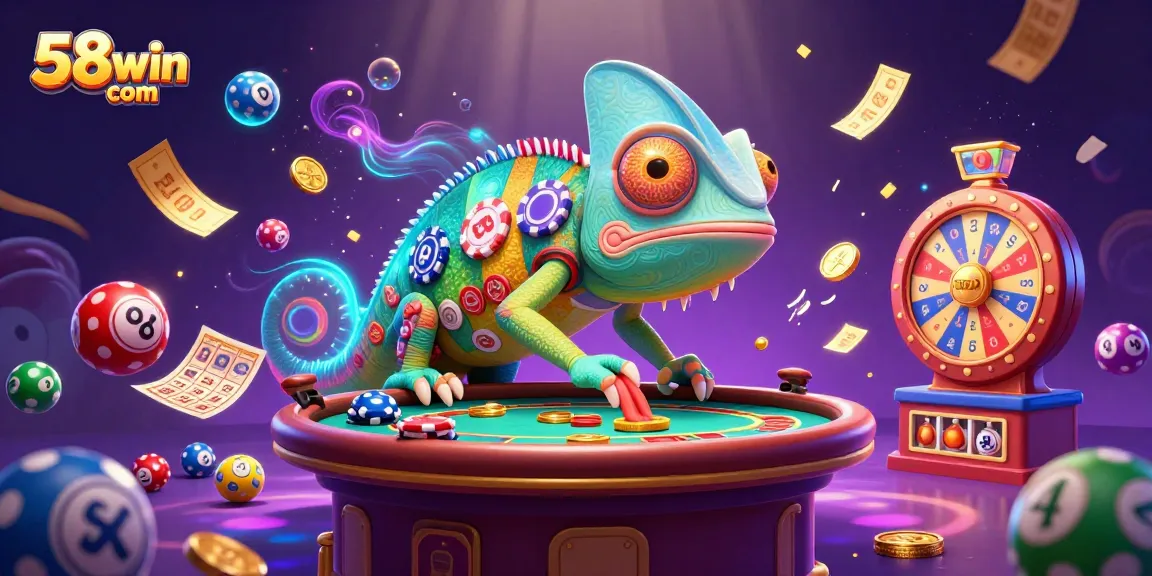 Join the excitement at 58win com with vibrant casino elements, like Lottery and Bingo spreading joy!