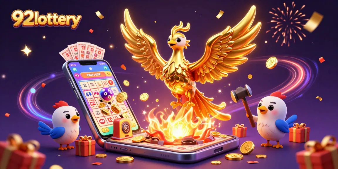 Engage in thrilling lottery action with 92lottery, where golden coins burst from a smartphone!